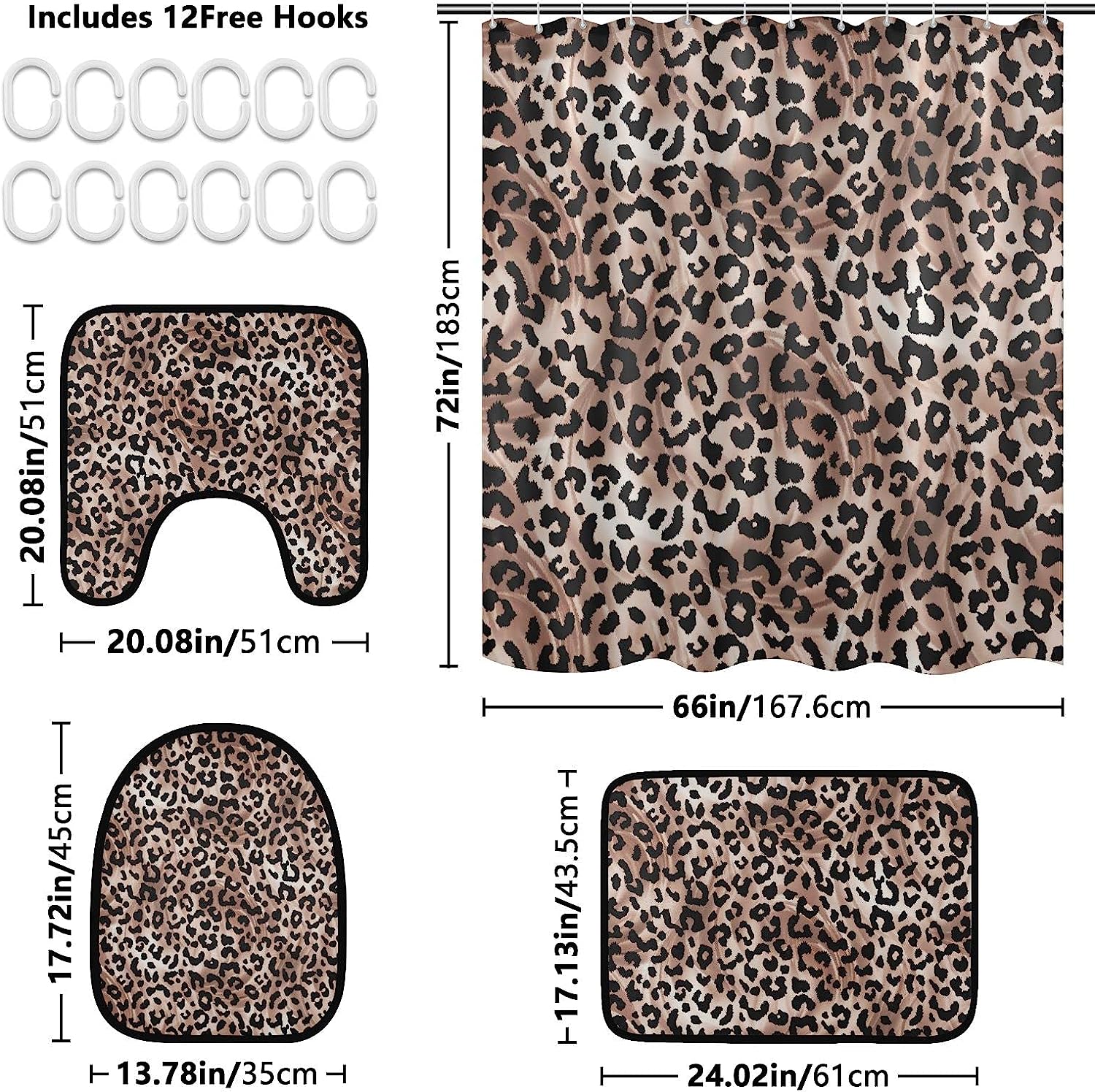 Alaza Elegant Leopard Spot Design Shower Curtain With Mat And Toilet Cover For Bathroom Decor - Image 2