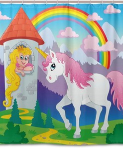 Alaza Fairy Tale Girl Unicorn Rainbow Shower Curtain For Stylish Bathroom Decoration