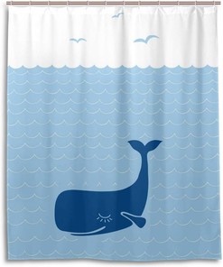 Alaza Funny Whale Cartoon Print Shower Curtain For Bathroom Decoration