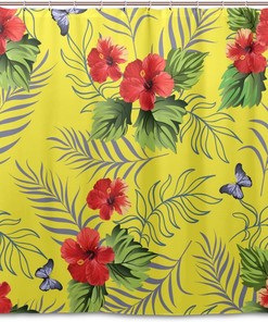 Alaza Hawaiian Hibiscus Tropical Flowers Shower Curtain For Bathroom Decoration