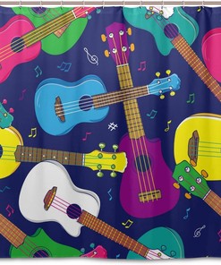 Alaza Hawaiian Ukulele Pop Colorful Shower Curtain For Bathroom Decoration