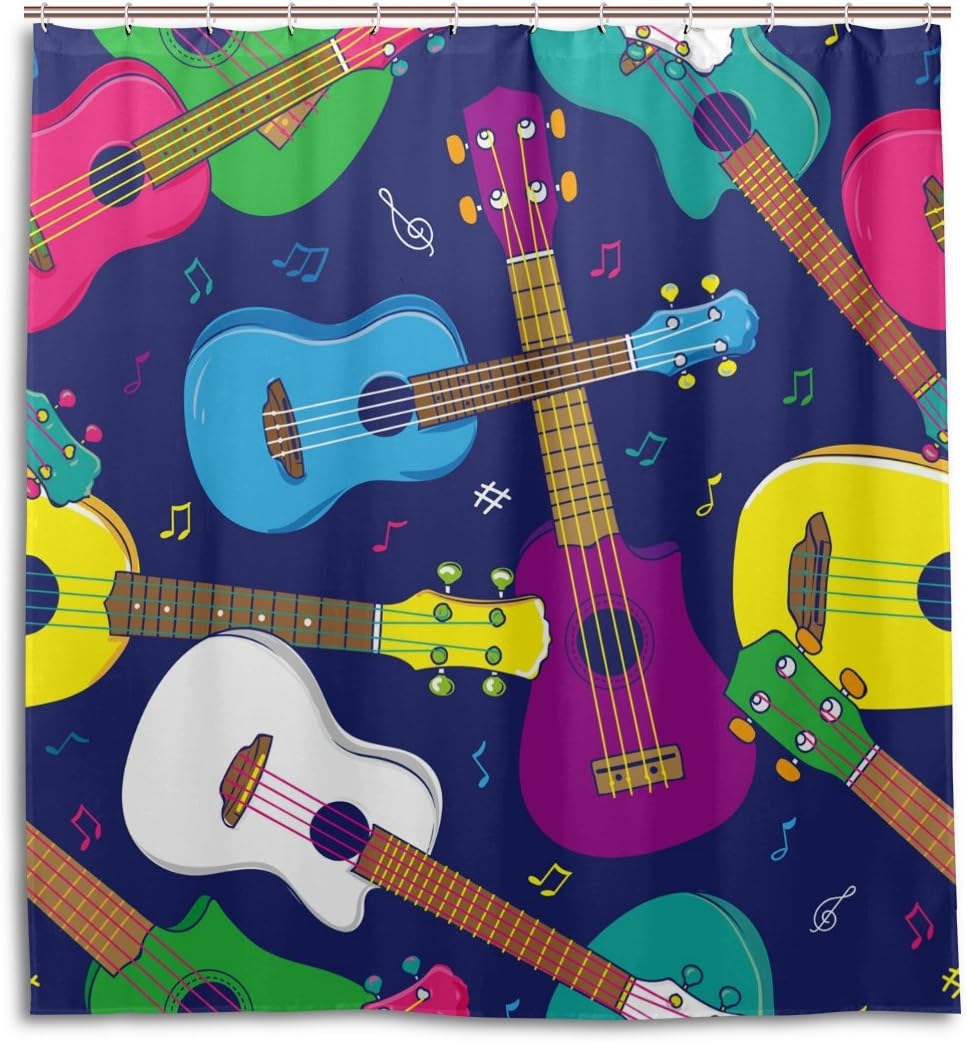 Alaza Hawaiian Ukulele Pop Colorful Shower Curtain For Bathroom Decoration