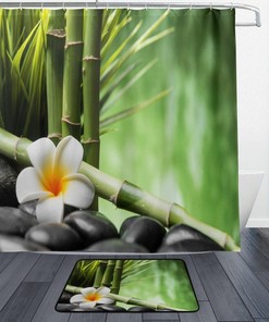 Alaza Hipster Zen Basalt Stones Bamboo Print Shower Curtain For Spa-Like Bathroom Decor