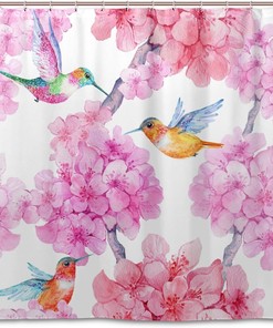 Alaza Hummingbird Flower Print Shower Curtain For Delicate Bathroom