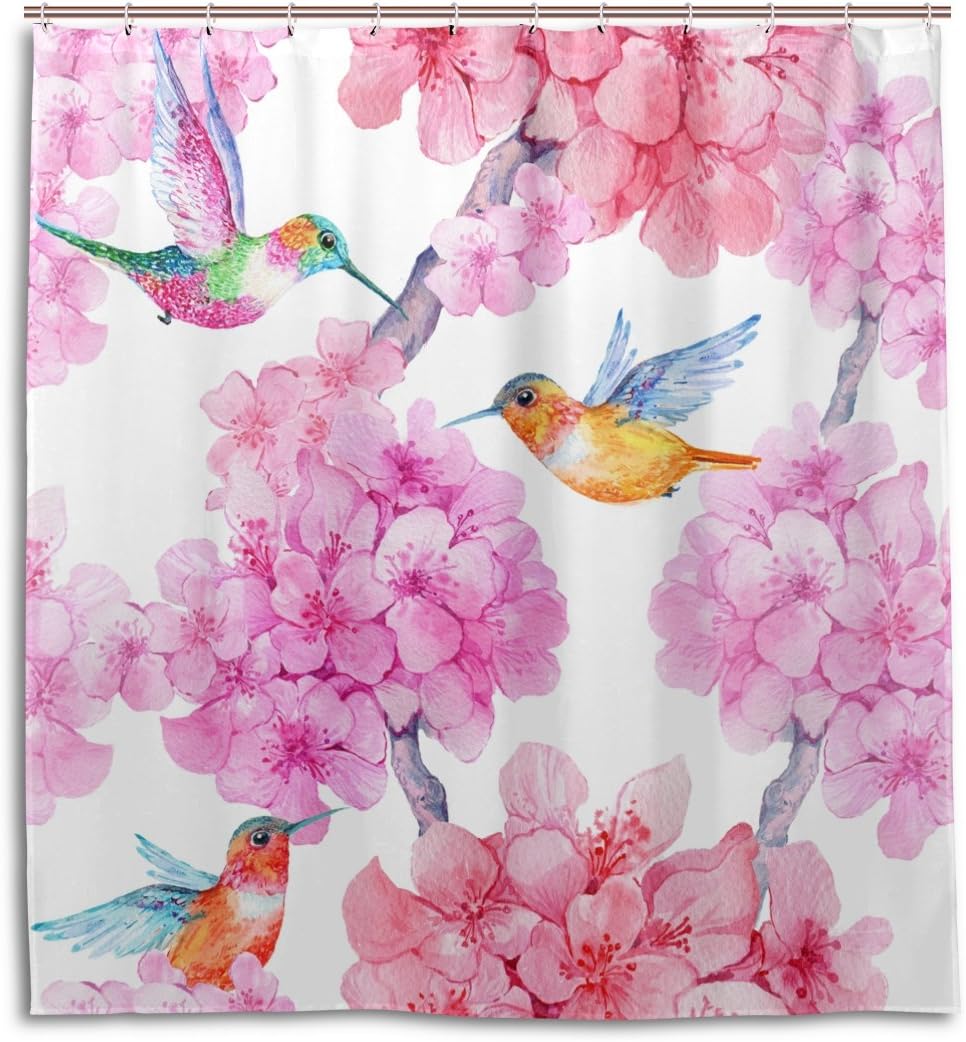 Alaza Hummingbird Flower Print Shower Curtain For Delicate Bathroom