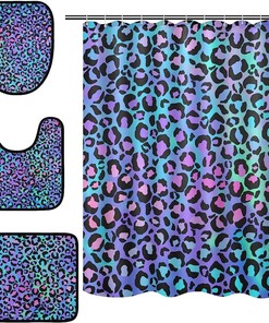 Alaza Leopard Spot Print On Gradient Background Shower Curtain With Mat And Toilet Cover For Home Decor