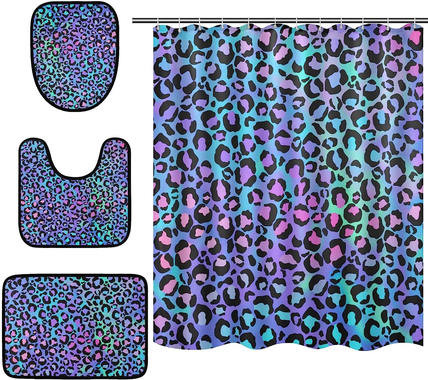 Alaza Leopard Spot Print On Gradient Background Shower Curtain With Mat And Toilet Cover For Home Decor