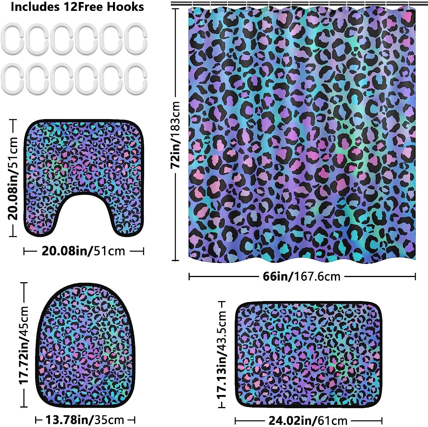 Alaza Leopard Spot Print On Gradient Background Shower Curtain With Mat And Toilet Cover For Home Decor - Image 2