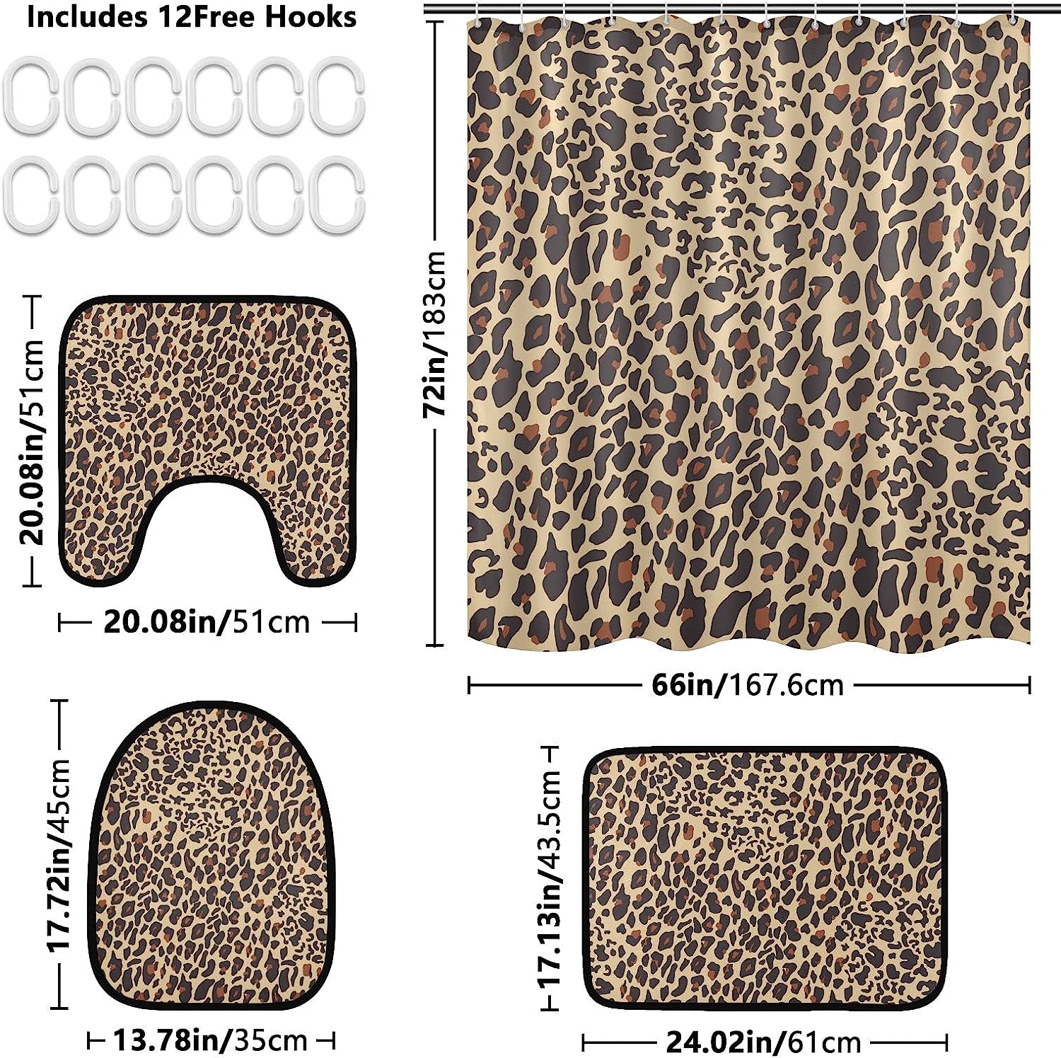 Alaza Leopard Spot Print Shower Curtain With Mat And Toilet Cover For Home Decor - Image 2