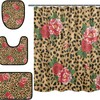 Alaza Leopard Spot Print With Rose Flowers Shower Curtain For Romantic Bathroom Decor