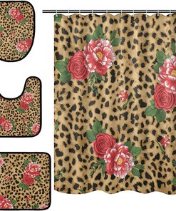 Alaza Leopard Spot Print With Rose Flowers Shower Curtain For Romantic Bathroom Decor