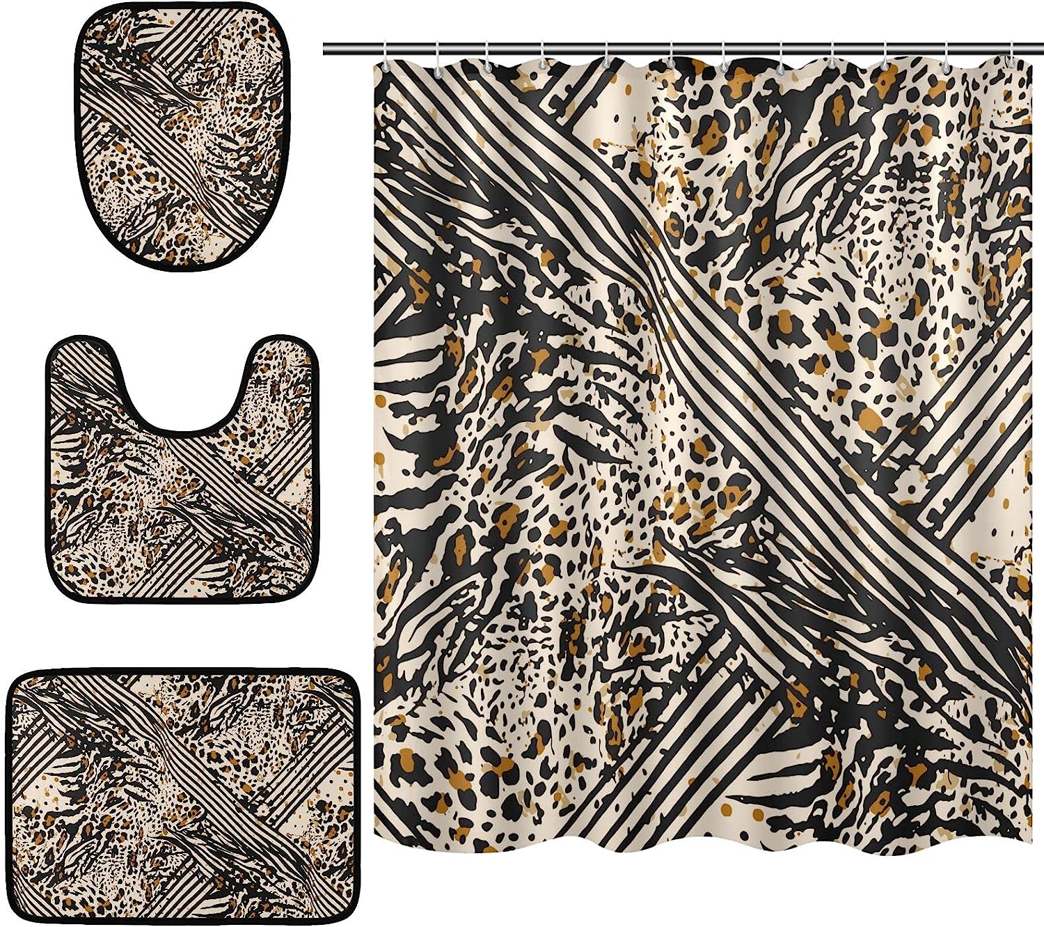 Alaza Leopard Spot Zebra Stripe Print Shower Curtain For Modern Bathroom Decor