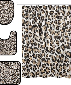 Alaza Modern Abstract Leopard Spot Print Shower Curtain With Mat And Toilet Cover For Home Decor