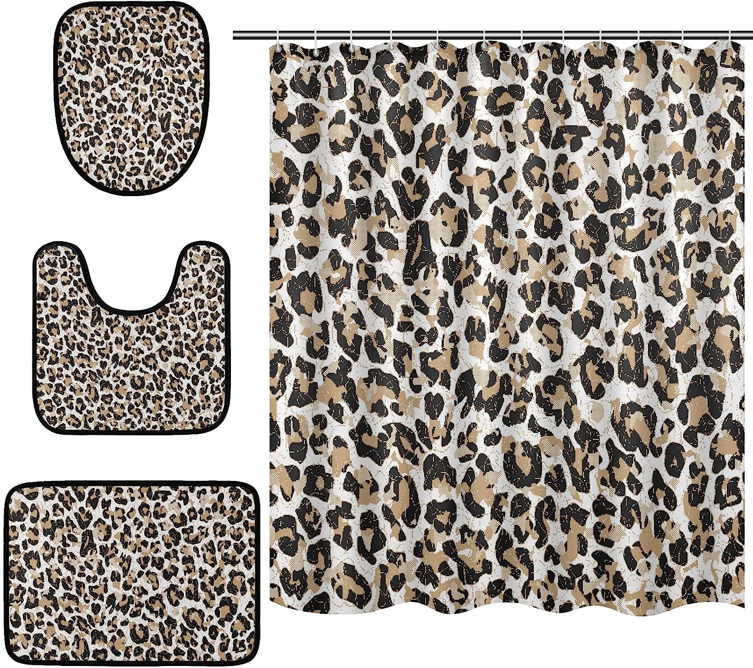 Alaza Modern Abstract Leopard Spot Print Shower Curtain With Mat And Toilet Cover For Home Decor