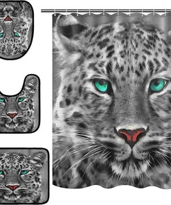 Alaza Modern Leopard Print Shower Curtain With Mat And Toilet Cover For Luxurious Bathroom Decor