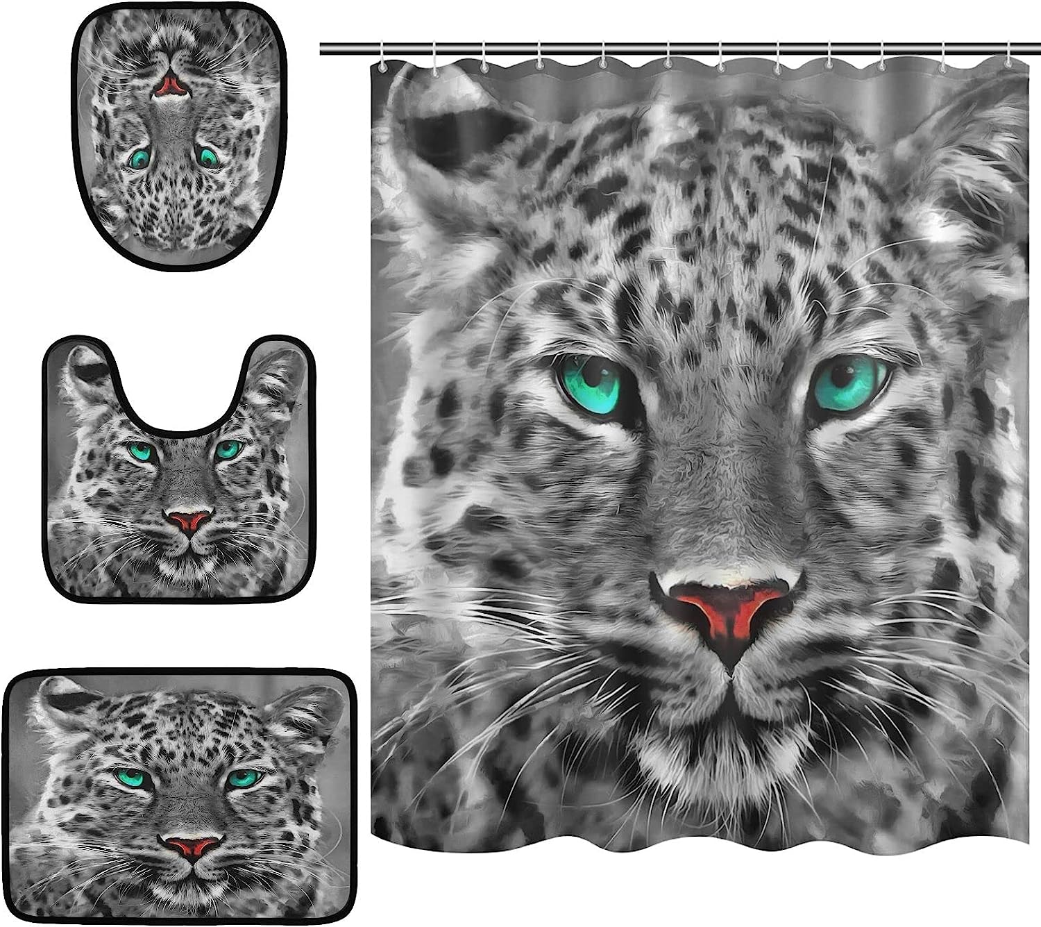 Alaza Modern Leopard Print Shower Curtain With Mat And Toilet Cover For Luxurious Bathroom Decor