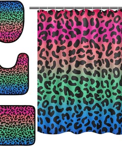 Alaza Multicolor Leopard Spot Print Shower Curtain With Mat And Toilet Cover For Bold Bathroom Decor
