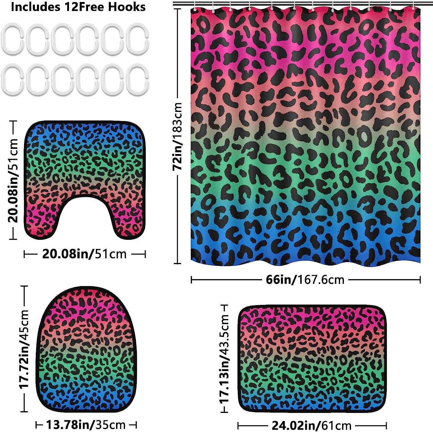 Alaza Multicolor Leopard Spot Print Shower Curtain With Mat And Toilet Cover For Bold Bathroom Decor - Image 2