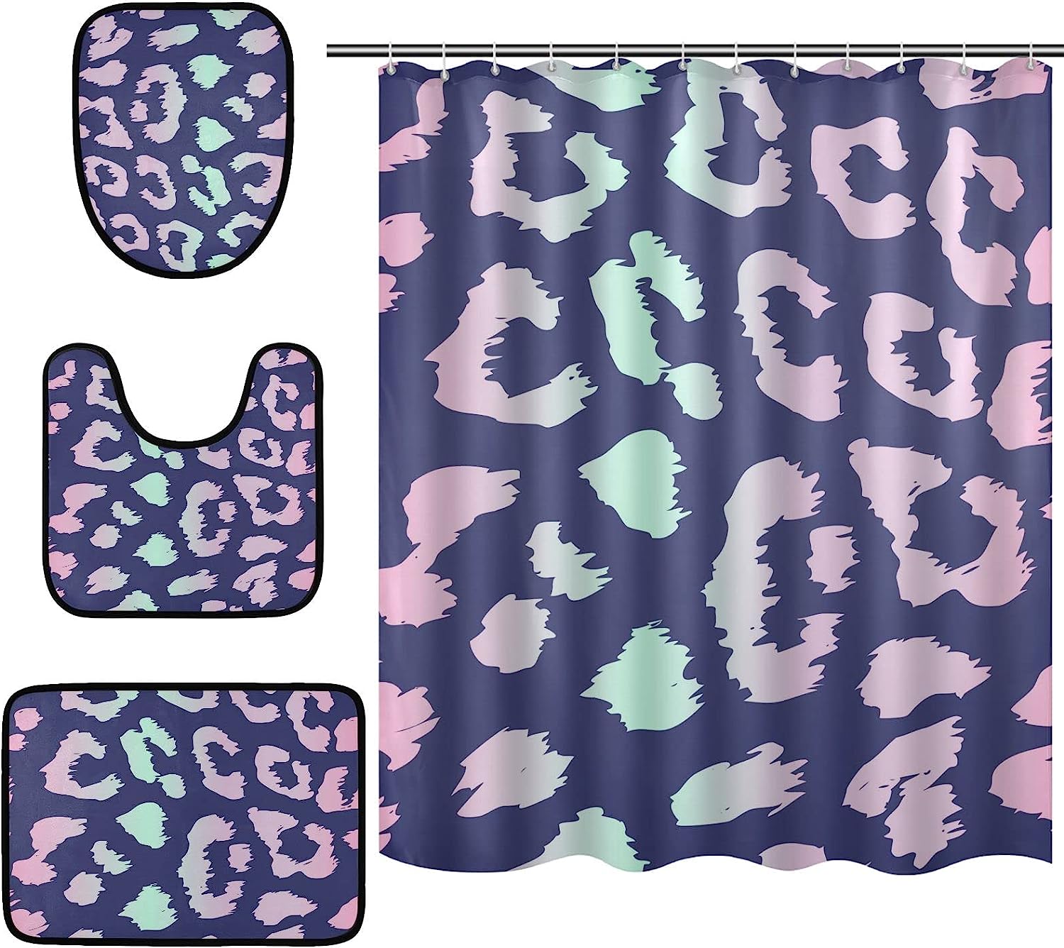 Alaza Neon Blue Pink Color Leopard Spot Print Shower Curtain For Vibrant Bathroom Decor