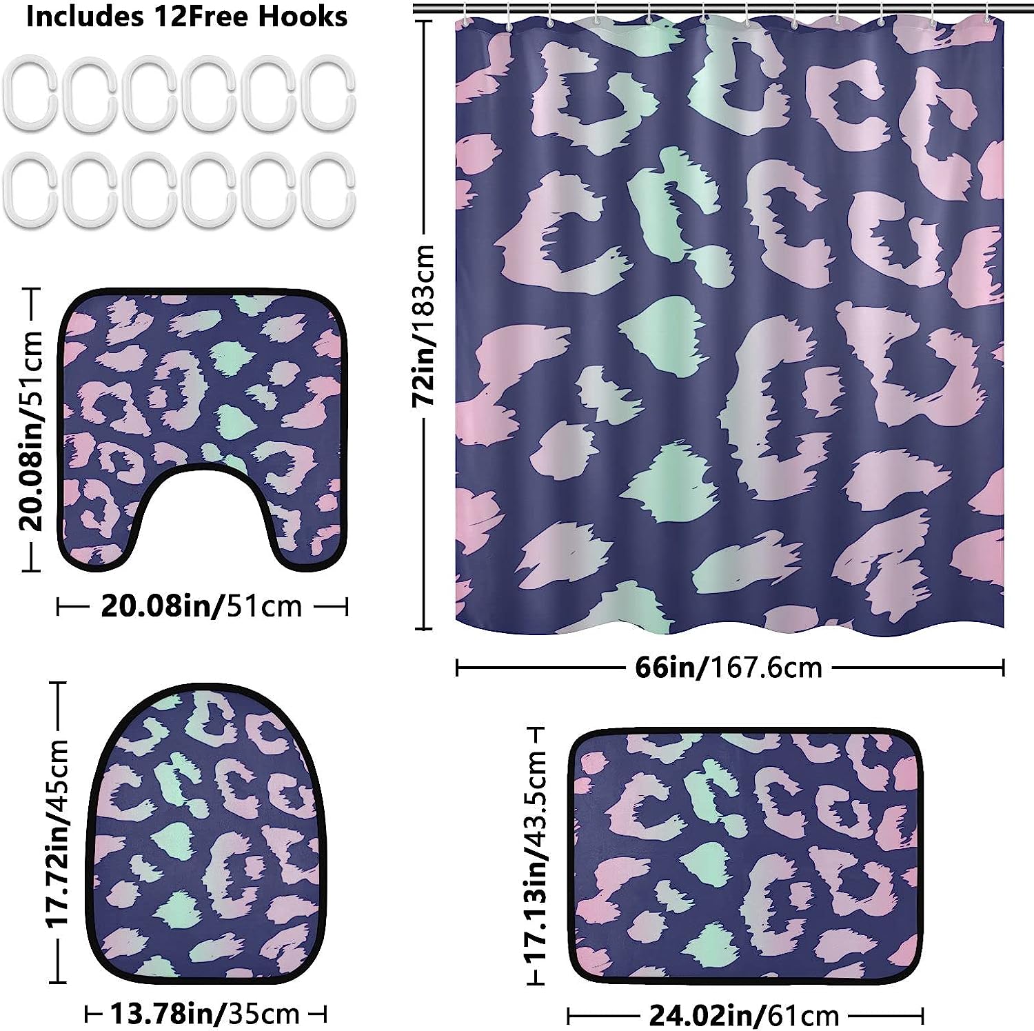 Alaza Neon Blue Pink Color Leopard Spot Print Shower Curtain For Vibrant Bathroom Decor - Image 2