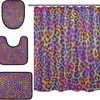 Alaza Neon Rainbow Colors Leopard Spot Print Shower Curtain With Mat And Toilet Cover For Colorful Bathroom