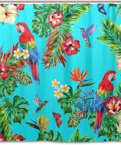 Alaza Parrot Hummingbird Floral Print Shower Curtain For Tropical Bathroom Decor
