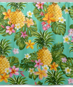 Alaza Pineapple And Flower Print Shower Curtain For Fun Bathroom Decor
