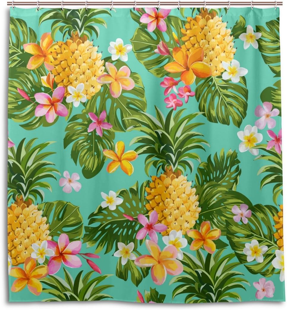 Alaza Pineapple And Flower Print Shower Curtain For Fun Bathroom Decor