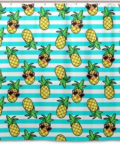 Alaza Pineapple Sunglasses Summer Print Shower Curtain For Beachy Bathroom Decor