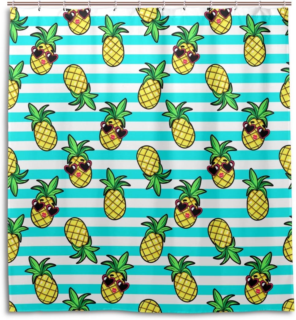 Alaza Pineapple Sunglasses Summer Print Shower Curtain For Beachy Bathroom Decor