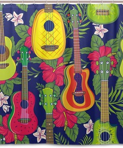 Alaza Pop Colorful Hawaiian Fruity Ukulele Flower Print Shower Curtain For Fun Bathroom Decor