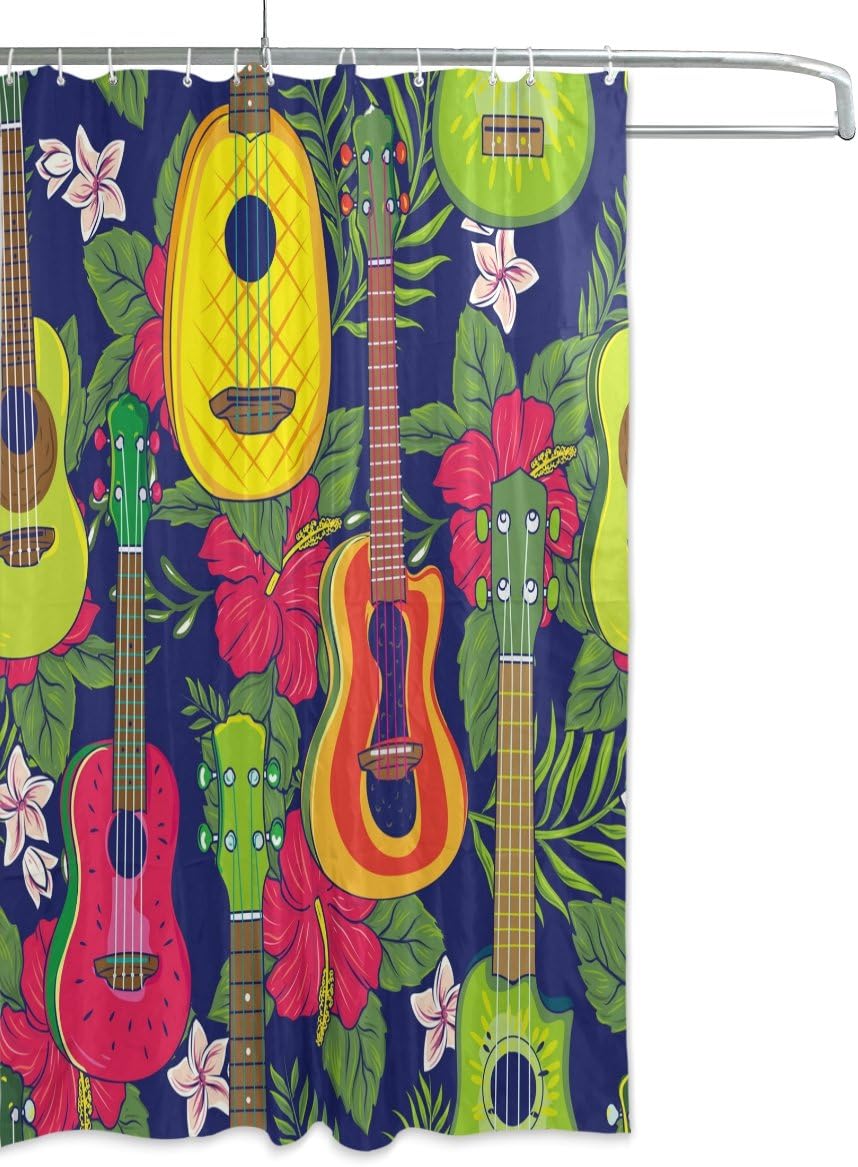 Alaza Pop Colorful Hawaiian Fruity Ukulele Flower Print Shower Curtain For Fun Bathroom Decor - Image 2