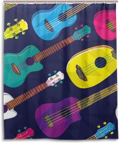 Alaza Pop Colorful Hawaiian Ukulele Print Shower Curtain For Tropical Bathroom Decor