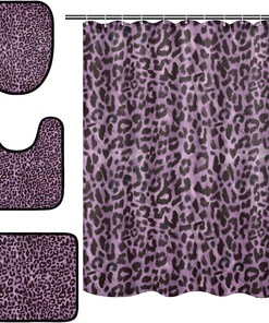 Alaza Purple Leopard Spot Print Shower Curtain With Mat And Toilet Cover For Bold Bathroom Decor
