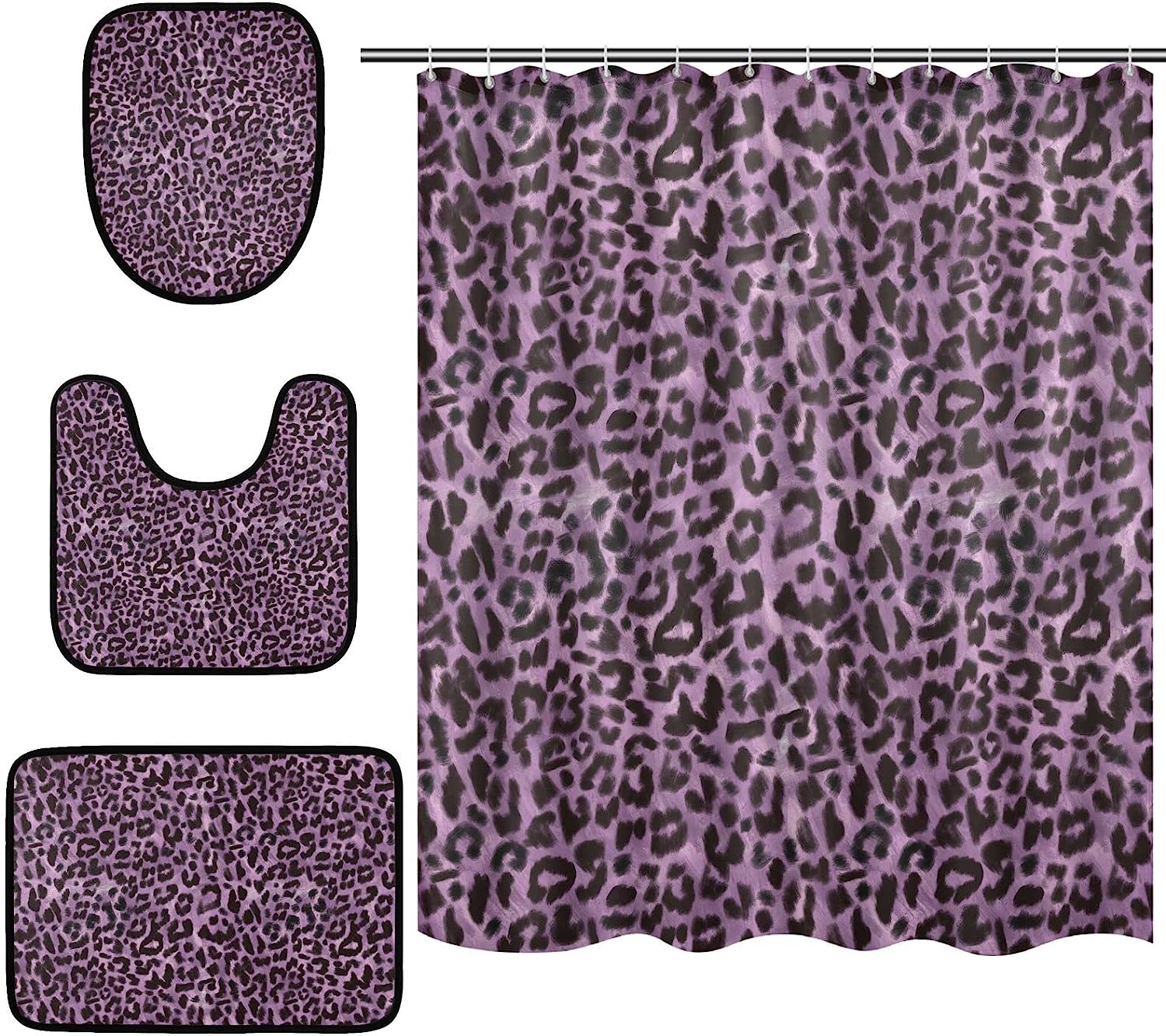 Alaza Purple Leopard Spot Print Shower Curtain With Mat And Toilet Cover For Bold Bathroom Decor