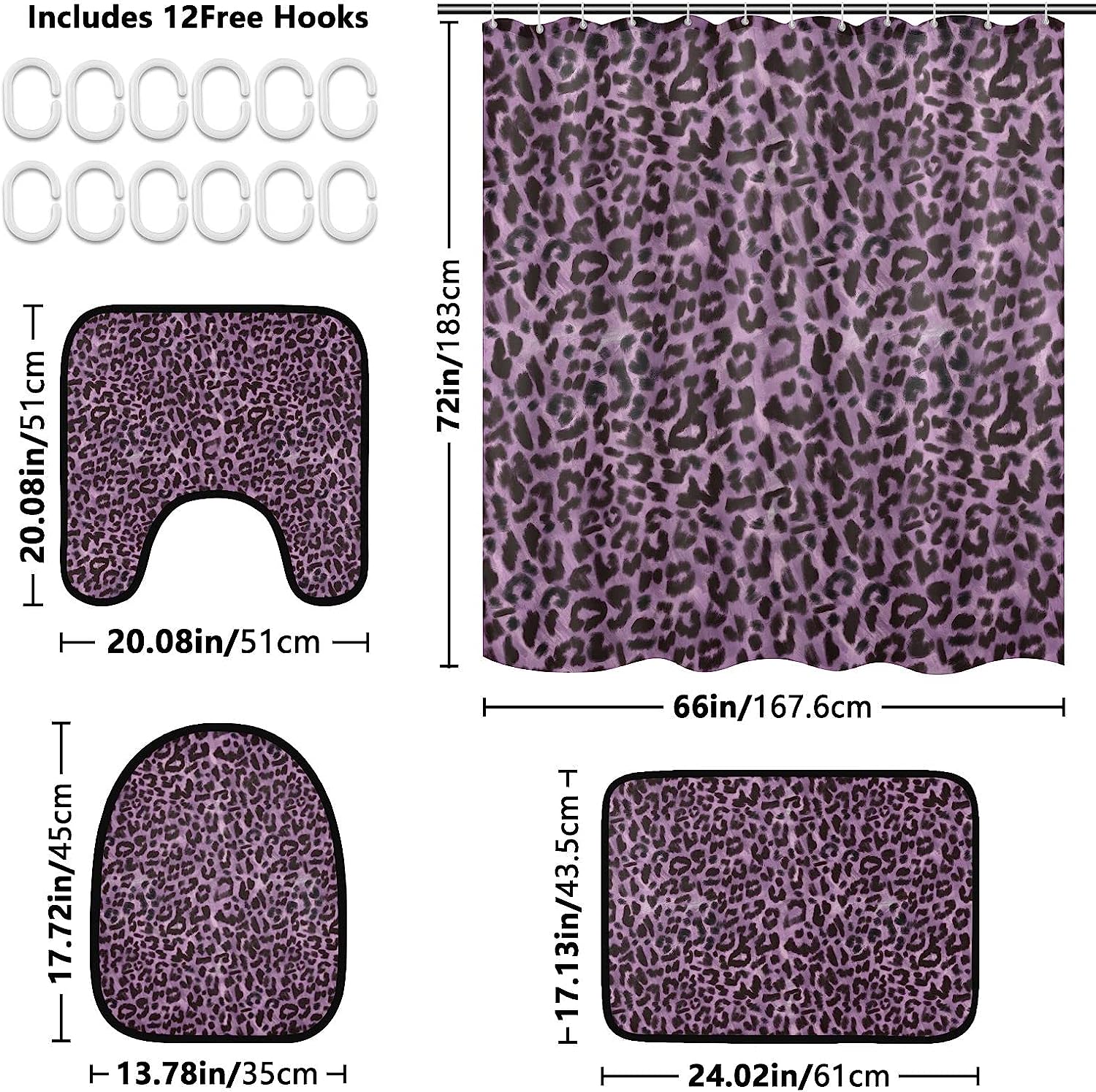 Alaza Purple Leopard Spot Print Shower Curtain With Mat And Toilet Cover For Bold Bathroom Decor - Image 2