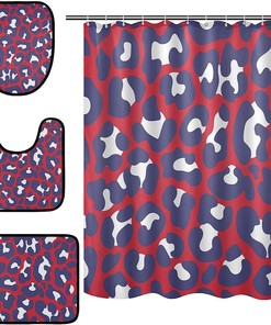 Alaza Red Blue Leopard Spot Print Shower Curtain With Mat And Toilet Cover For Modern Bathroom Decor