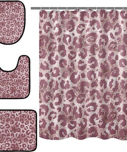 Alaza Retro Abstract Leopard Spot Print Shower Curtain With Mat And Toilet Cover For Fun Bathroom Decor