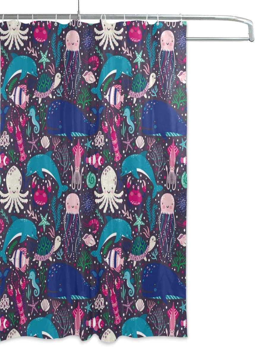 Alaza Sea Creatures Print Shower Curtain With Octopus, Whale, Turtle, And Jellyfish For Ocean-Theme Bathroom - Image 2