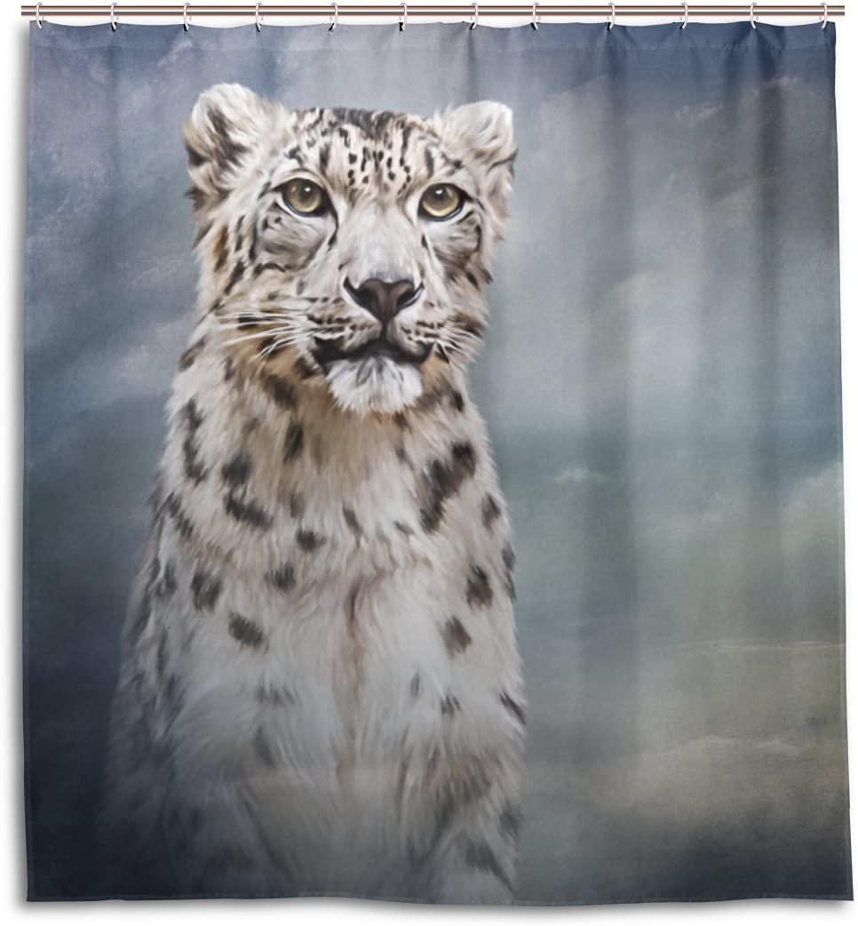 Alaza Snow Leopard Drawing Print Shower Curtain For Bathroom Decoration