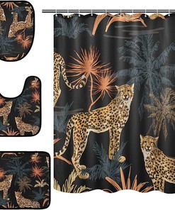 Alaza Tropical Palm Leaves Print Shower Curtain With Leopard Spot Pattern For Beach Bathroom