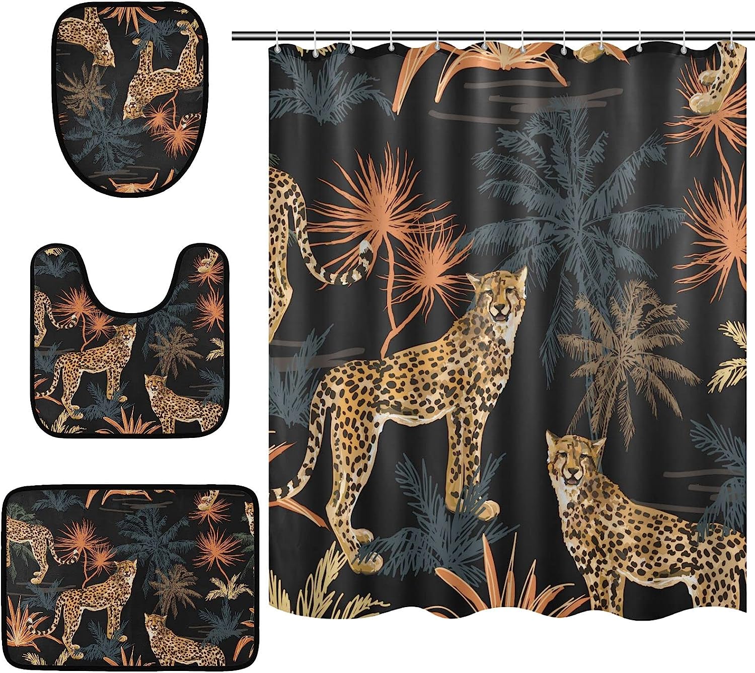 Alaza Tropical Palm Leaves Print Shower Curtain With Leopard Spot Pattern For Beach Bathroom