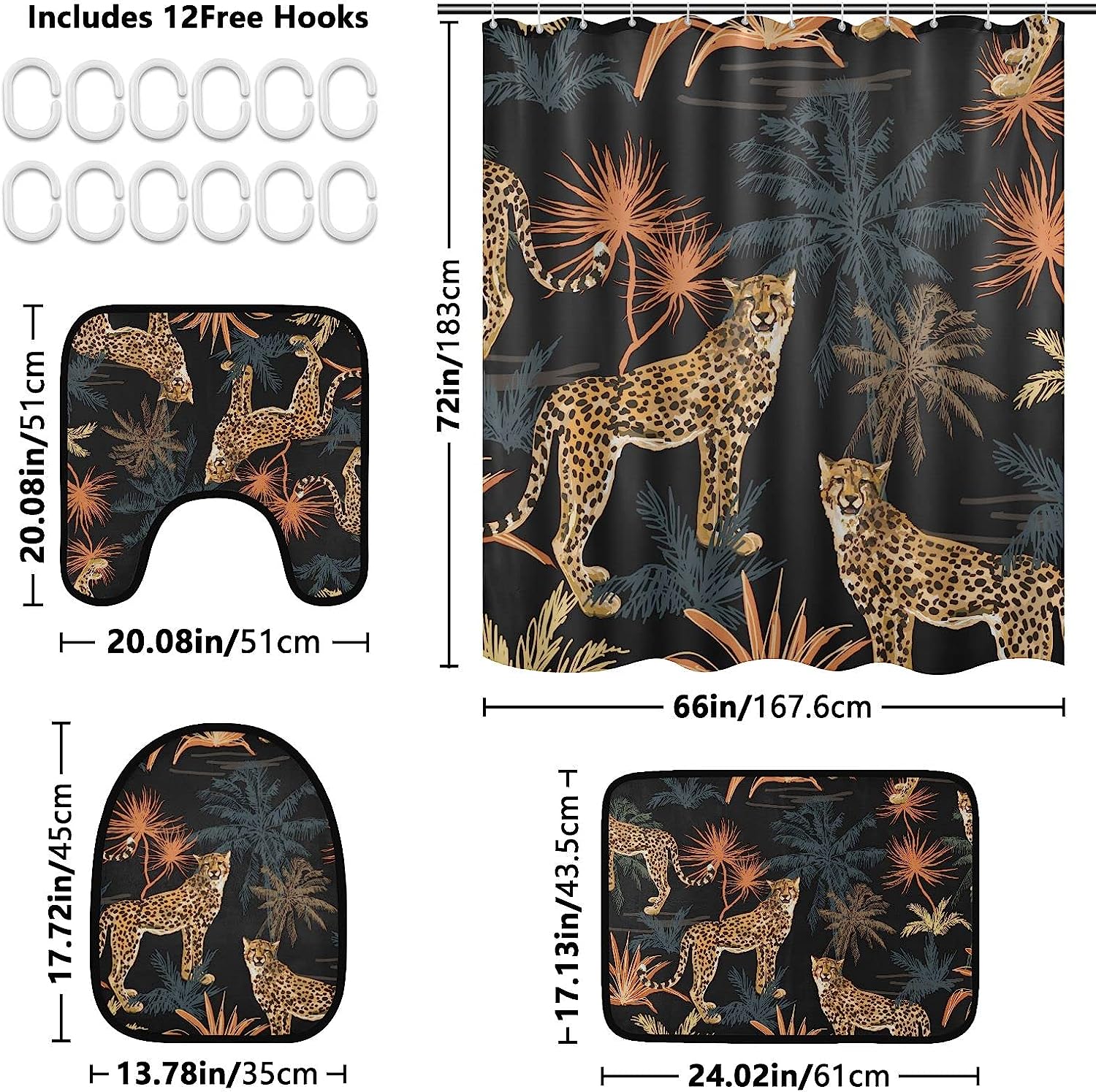 Alaza Tropical Palm Leaves Print Shower Curtain With Leopard Spot Pattern For Beach Bathroom - Image 2