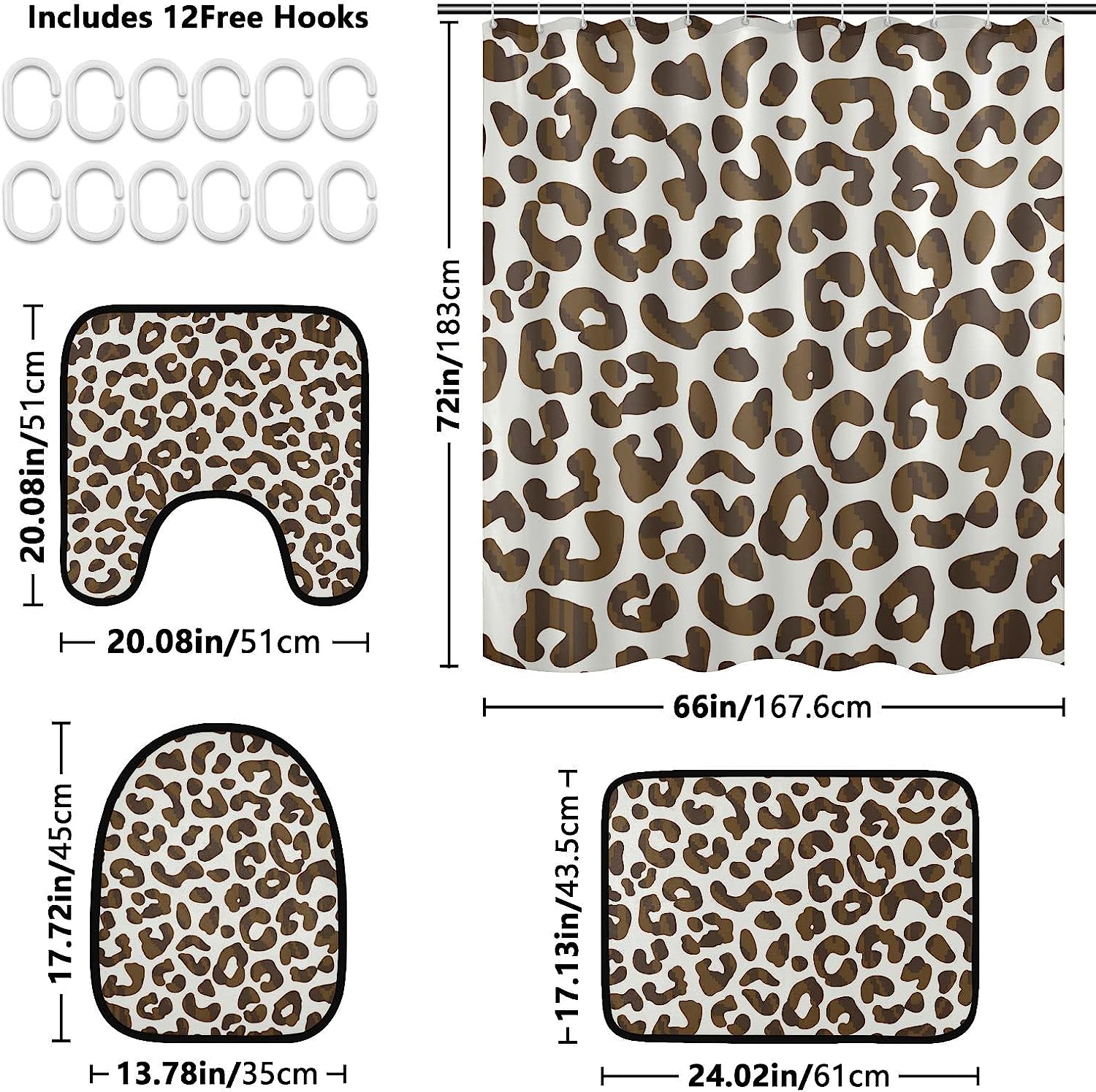 Alaza Vintage Style Leopard Spot Print Shower Curtain With Mat And Toilet Cover For Home Decor - Image 2