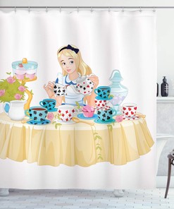 Alice Cup Of Tea With Cupcakes Flowers In Wonderland Fantasy Shower Curtain