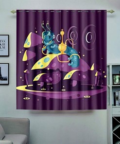 Alice In Wonderland Absolem Character Grommet Curtains Fantasy Mushroom Print