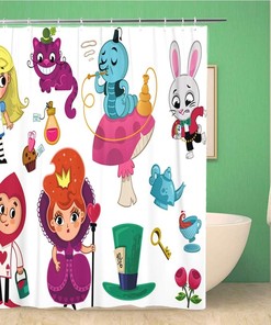 Alice In Wonderland Shower Curtain - Cheshire Cat And Caterpillar Bathroom Decor