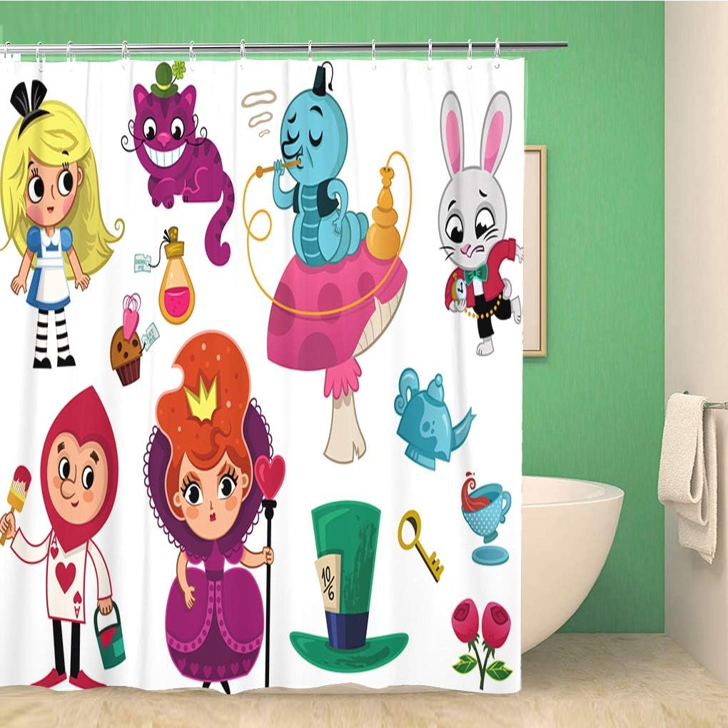 Alice In Wonderland Shower Curtain - Cheshire Cat And Caterpillar Bathroom Decor