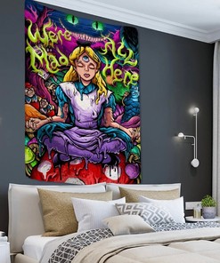 Alice In Wonderland Trippy Tapestry Shower Curtain for Creative Bath Decor