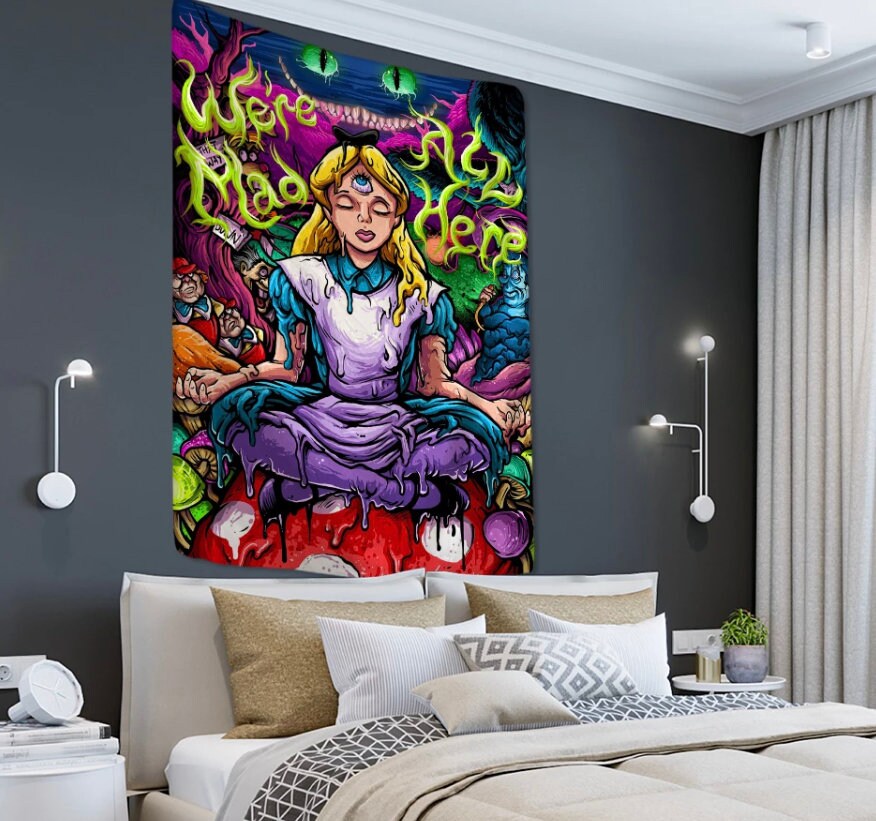 Alice In Wonderland Trippy Tapestry Shower Curtain for Creative Bath Decor